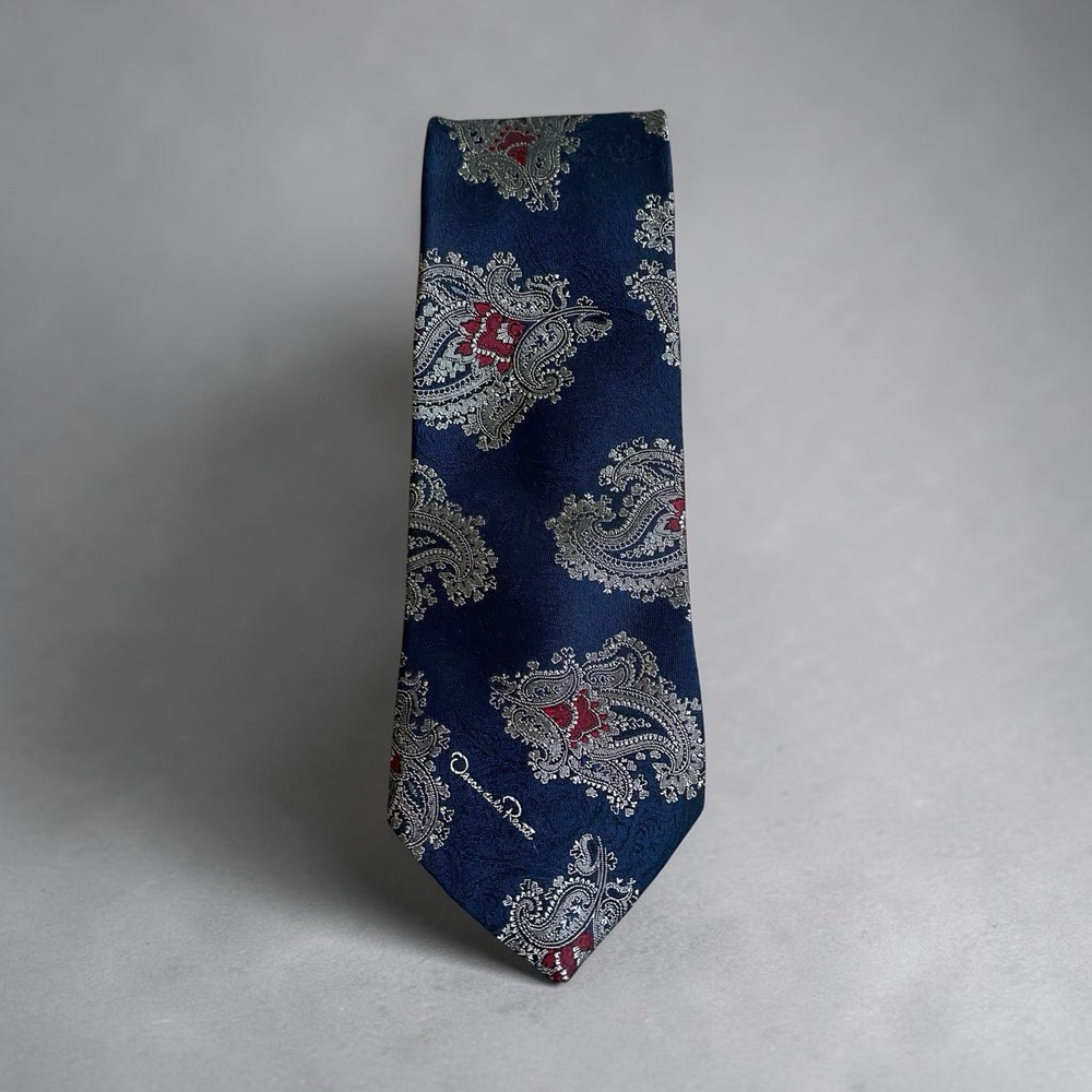 Vintage Oskar De La Renta Silk Necktie Paisley Jacquard Slim Classic Formal